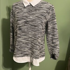 Ann Taylor Black and White Knit Pullover, L